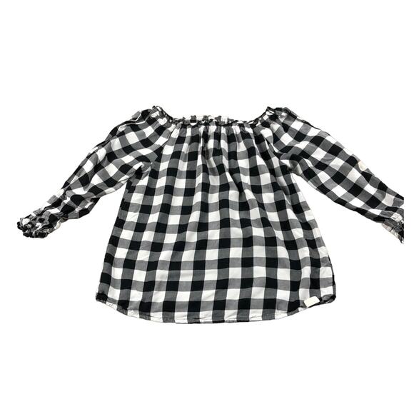 7 FOR ALL MANKIND Blouse Black White Checkered Plaid Top Girl's Size Large - Picture 1 of 7